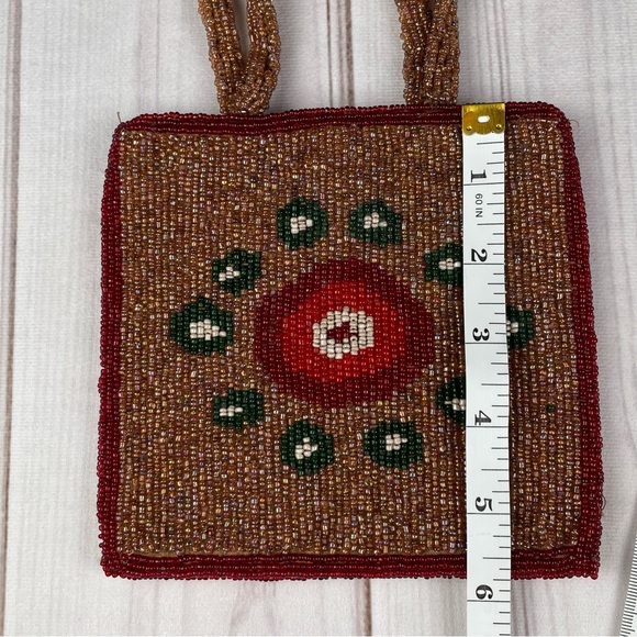 Vintage Moyna Hand Beaded Evening Bag Wristlet Phone Purse Small Sun Seed Pocket - Picture 11 of 12